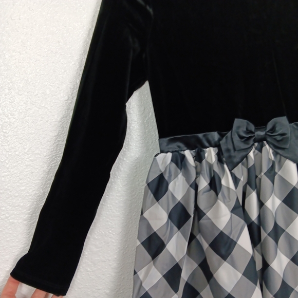 Cat & Jack Dress L (10/12) Black Velvet Plaid Skirt Taffeta Holidays Party L/S - Picture 3 of 12